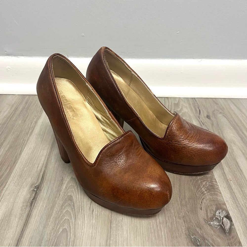 BED|STU Heels Women’s 7.5 Molly Cobbler Series Brown Leather Platform Pump